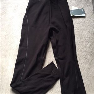 Black leggings with leather stripe detail